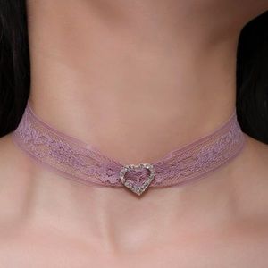 💕 Lovely Pastel Lace Rhinestone Heart Choker 💕